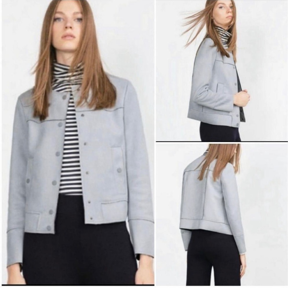 Zara Baby Blue Faux Suede Jacket